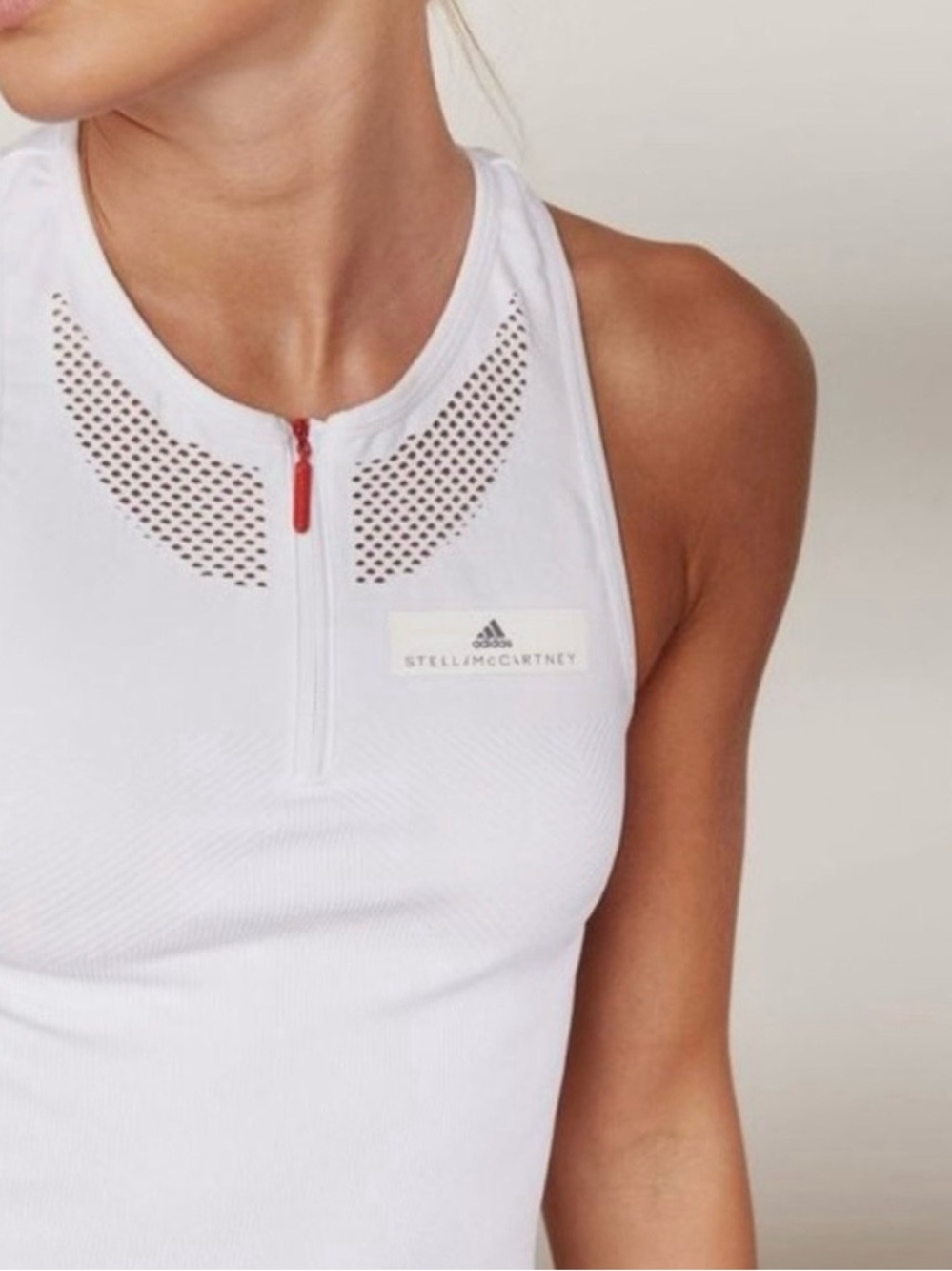 Adidas by Stella McCartney White Mesh Tennis Dress with Red Zip Detail